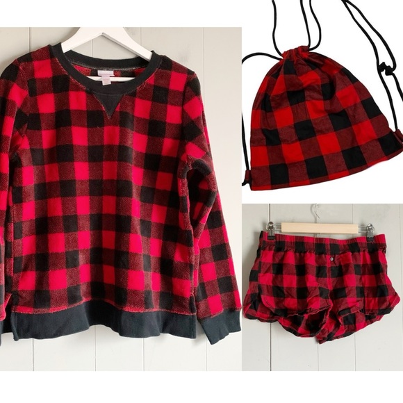 WONDERSHOP Women's Buffalo Plaid 3pc Pajama Shorts Set L - Picture 10 of 10